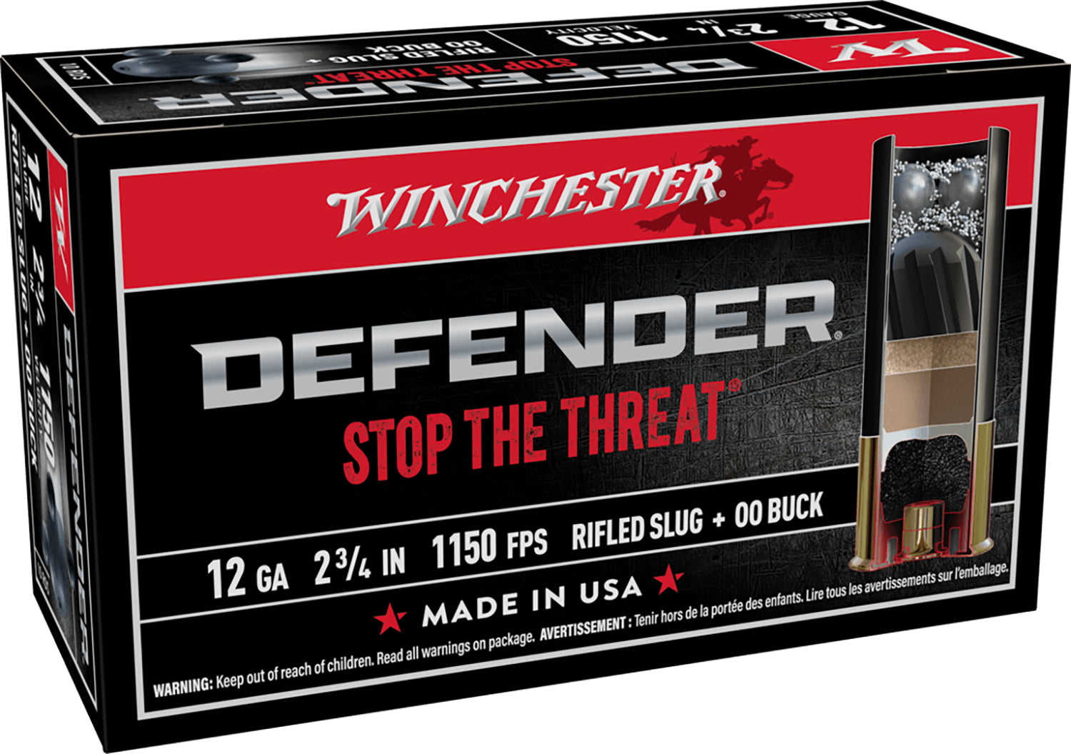 Winchester Ammo S12PDX1 PDX1 Defender Combo 12Gauge 2.75" 1oz Rifled Slug 3Plated 00Buck Shot 10 Per Box/10 Case