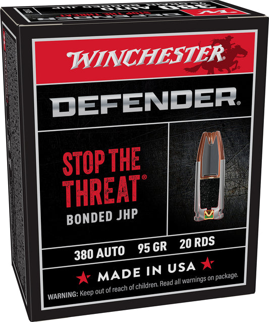 Winchester Ammo S380PDB Defender  380ACP 95gr Bonded Jacket Hollow Point 20 Per Box/10 Case