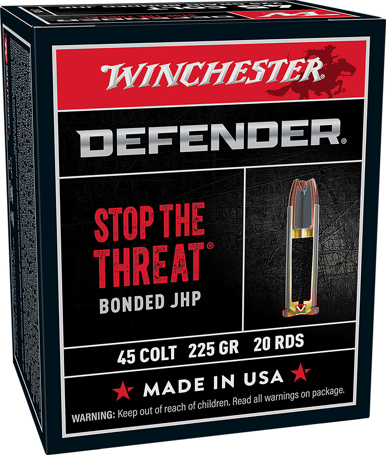 Winchester Ammo S45CPDB Defender  45Colt 225gr Bonded Jacket Hollow Point 20 Per Box/10 Case
