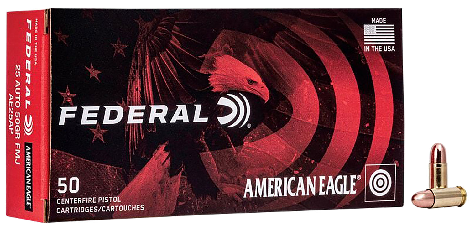 Federal AE25AP American Eagle Handgun 25ACP 50gr Full Metal Jacket 50 Per Box/20 Case