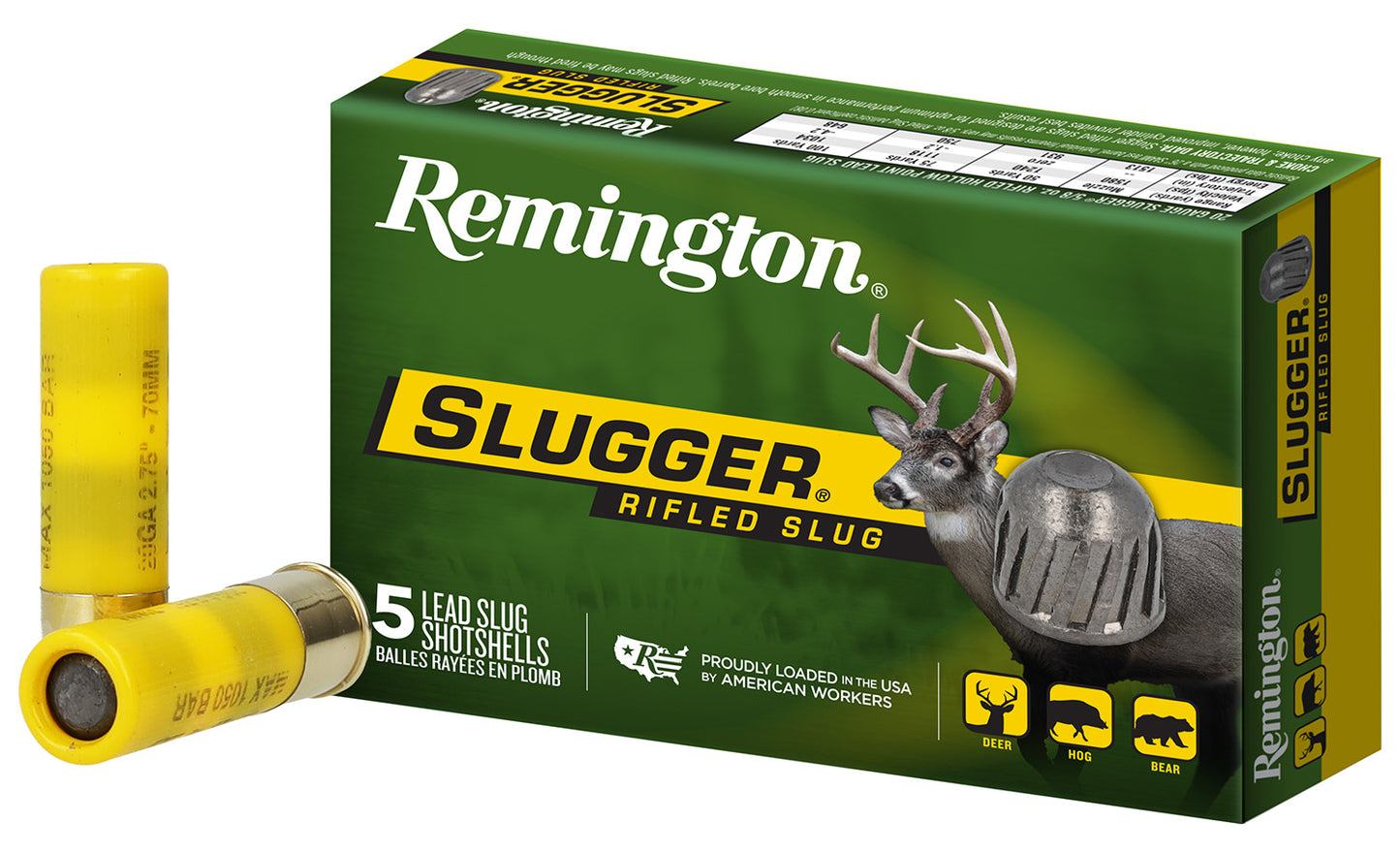 Remington Ammunition 20616 Slugger  20 Gauge 2.75" 7/8 oz Rifled Slug Shot 5 Per Box/ 50 Cs