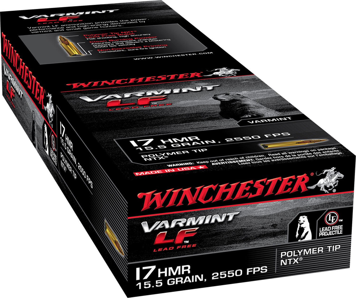 Winchester Ammo S17HMR1LF Varmint LF  17HMR 15.5gr Polymer Tip NTX 50 Per Box/20 Case