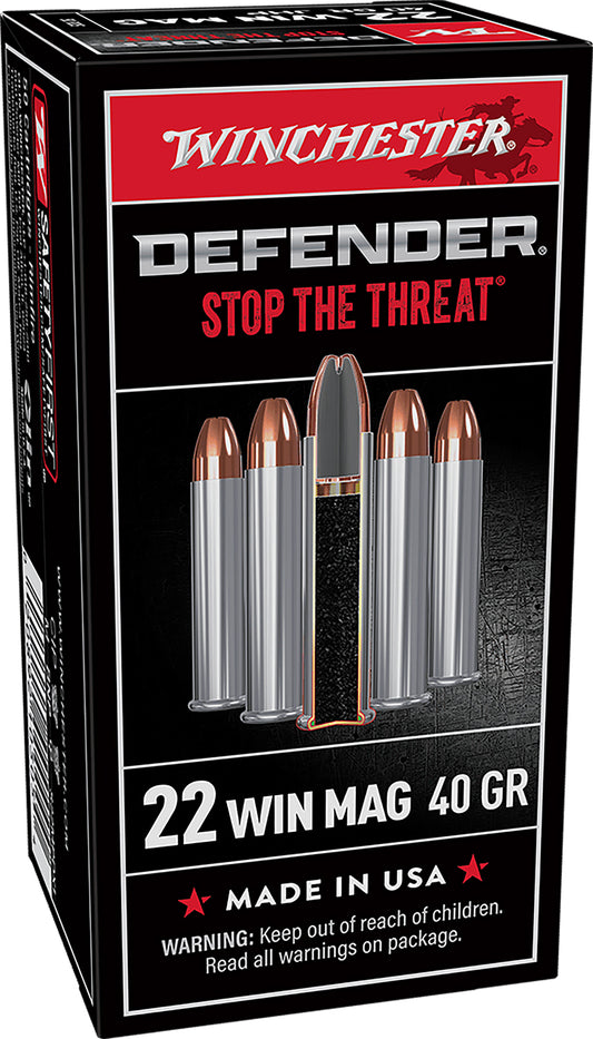 Winchester Ammo S22MPDX1 Defender  22WMR 45gr Jacketed Hollow Point 50 Per Box/20 Case