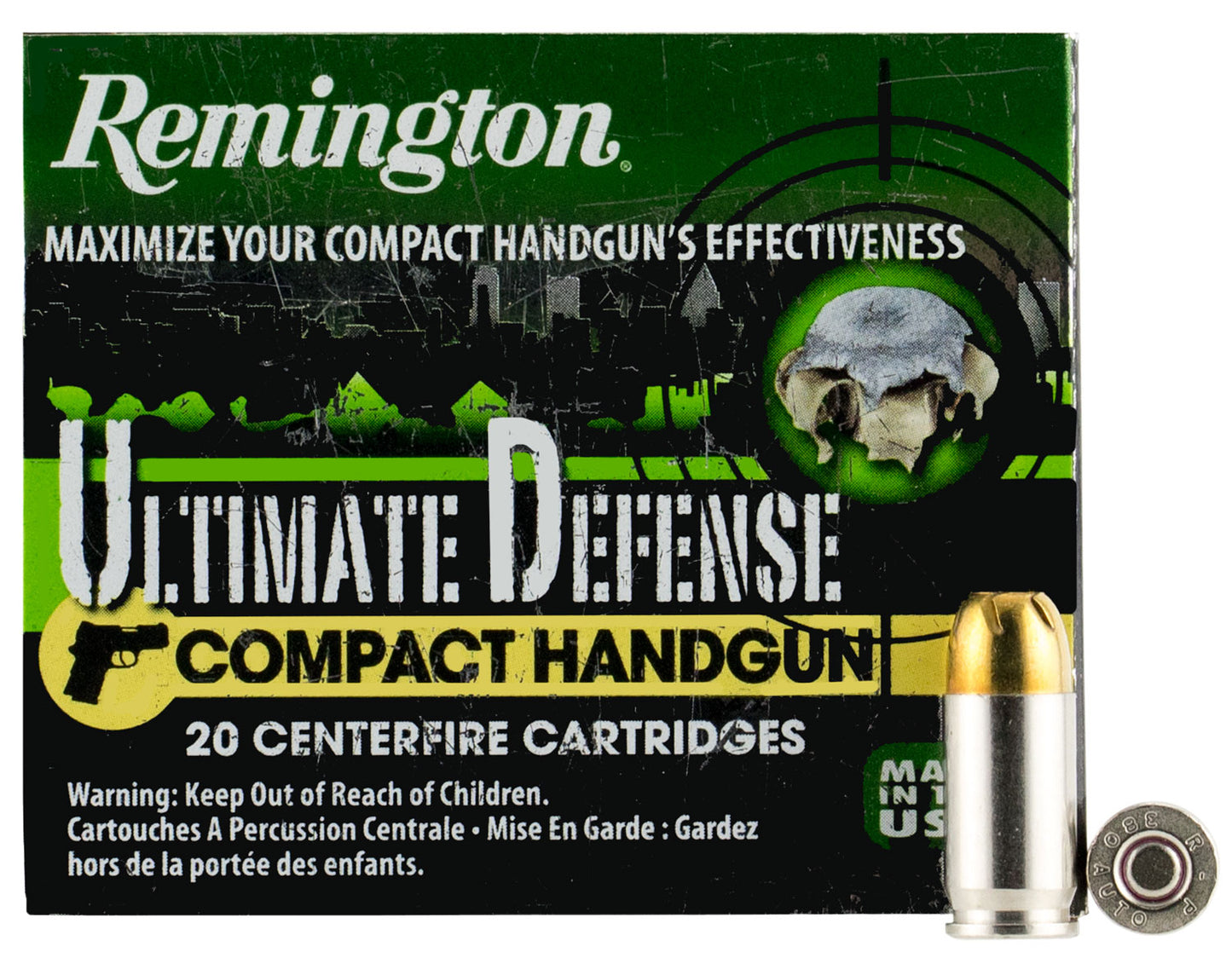 Remington Ammunition 28964 Ultimate Defense Compact Handgun 380ACP 102gr Brass Jacketed Hollow Point 20 Per Box/25 Case