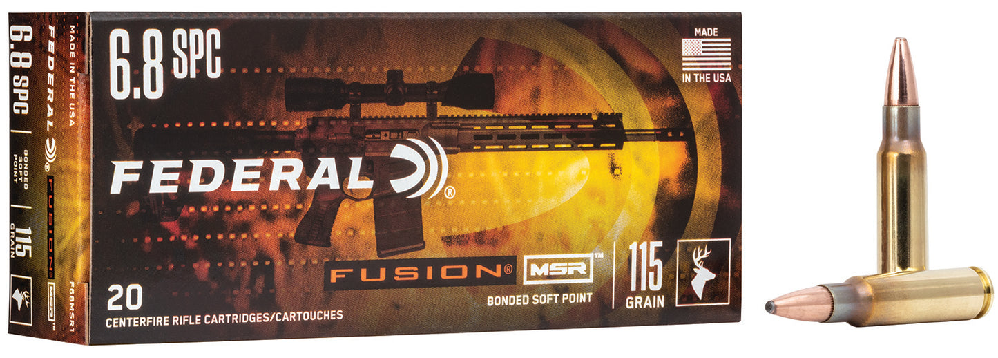 Federal F68MSR1 Fusion MSR 6.8mmRem SPC 115gr Bonded Soft Point 20 Per Box/10 Case