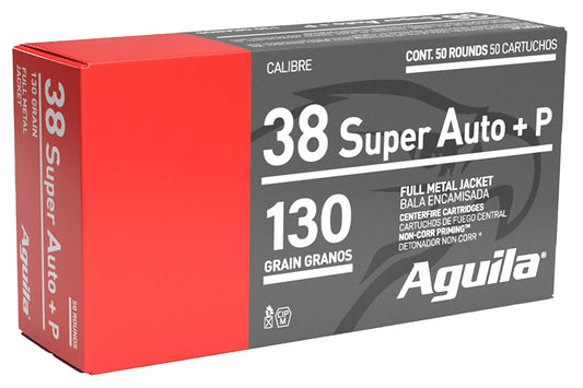 Aguila 1E382112 Target & Range Handgun 38Super +P 130gr Full Metal Jacket 50 Per Box/20 Case