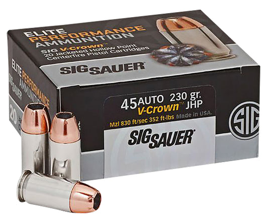 Sig Sauer E45AP220 Elite Performance  45ACP 230gr V-Crown Jacketed Hollow Point 20 Per Box/10 Case